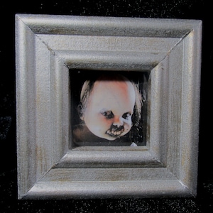 Halloween Prop Framed Creepy Doll Photo Prop Horror Ornament Goth Scary Odd Cabinet of Curiosity Gift Silver Foiled