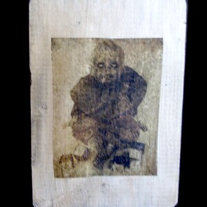 Halloween Creepy Doll Print on Wood Scary Horror Freak Altered Art Doll Photography for Wall or Shelf  FREE SHIP in USA Only