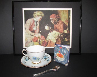 TEA LEAF READING Vintage Cup and Book Set Spirit Paranormal Psychic Tasseography Halloween Hostess Gift Fun!