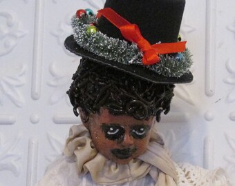 Dark Christmas Dickens Character Doll with One Leg and Crutch Detroit Artist L.Cerrito