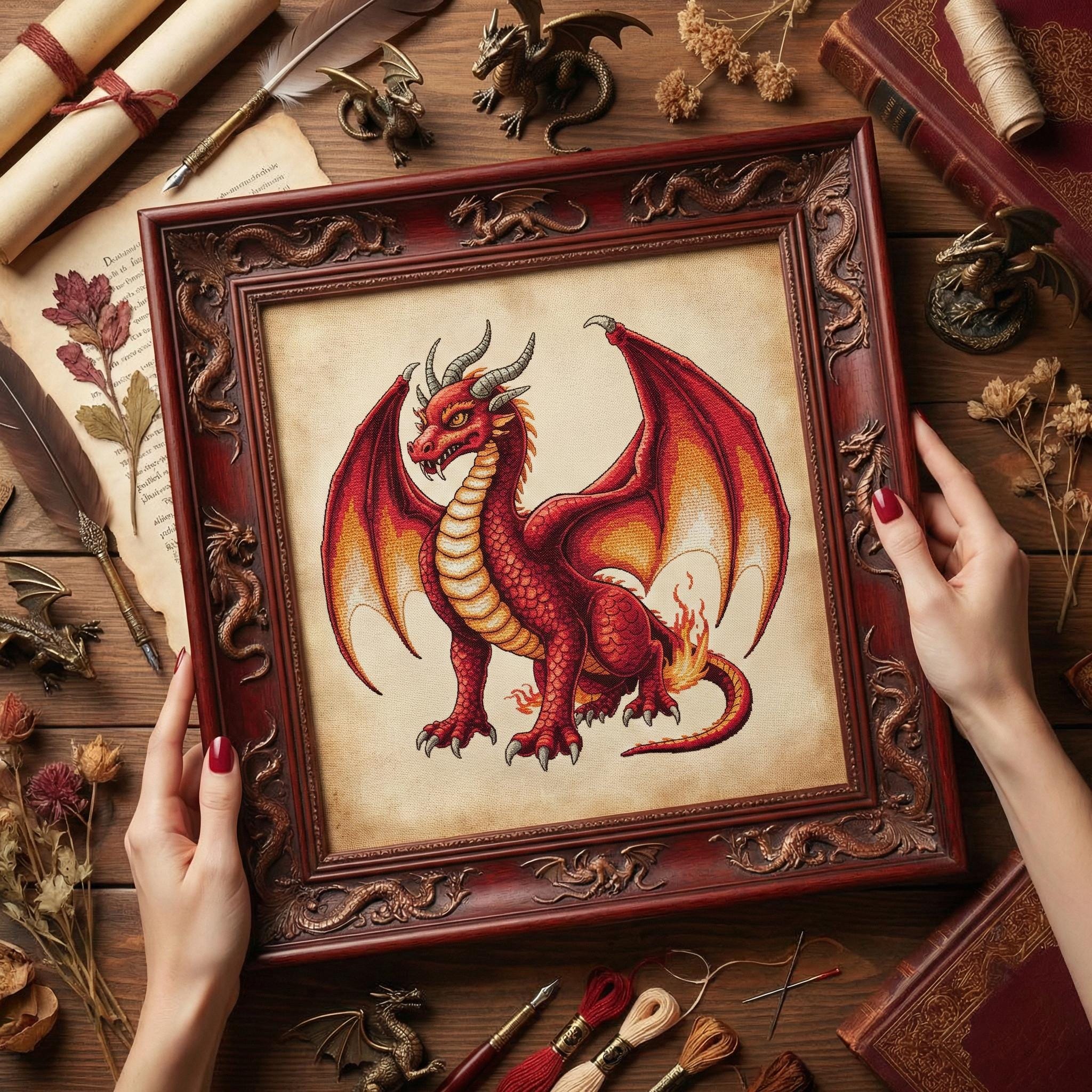 Red Fire Dragon Cross Stitch Pattern: Fantasy Dragon Embroidery PDF - Etsy