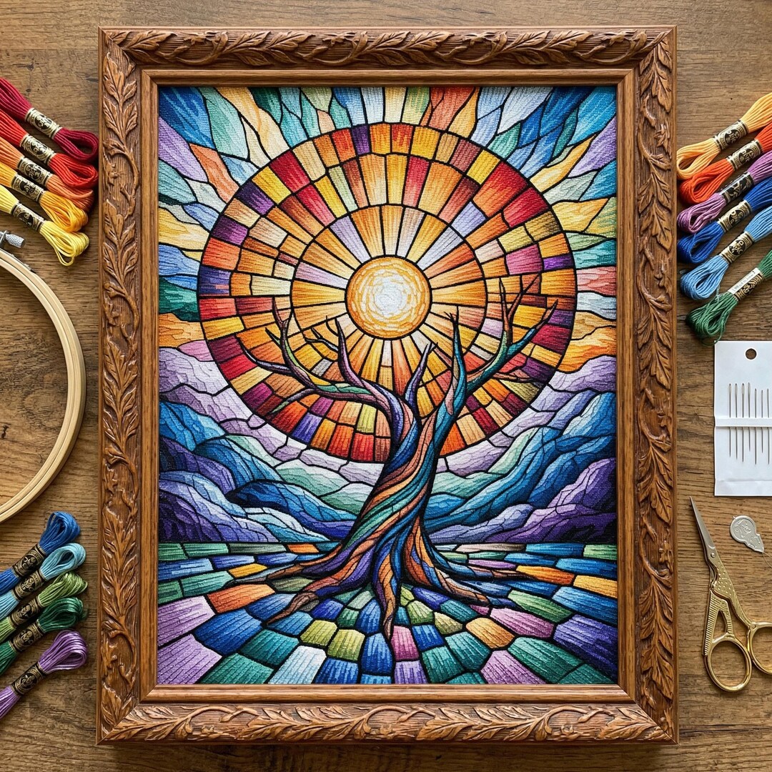 Stained Glass Tree of Life Mandala – Cross Stitch Pattern (embroidery ...