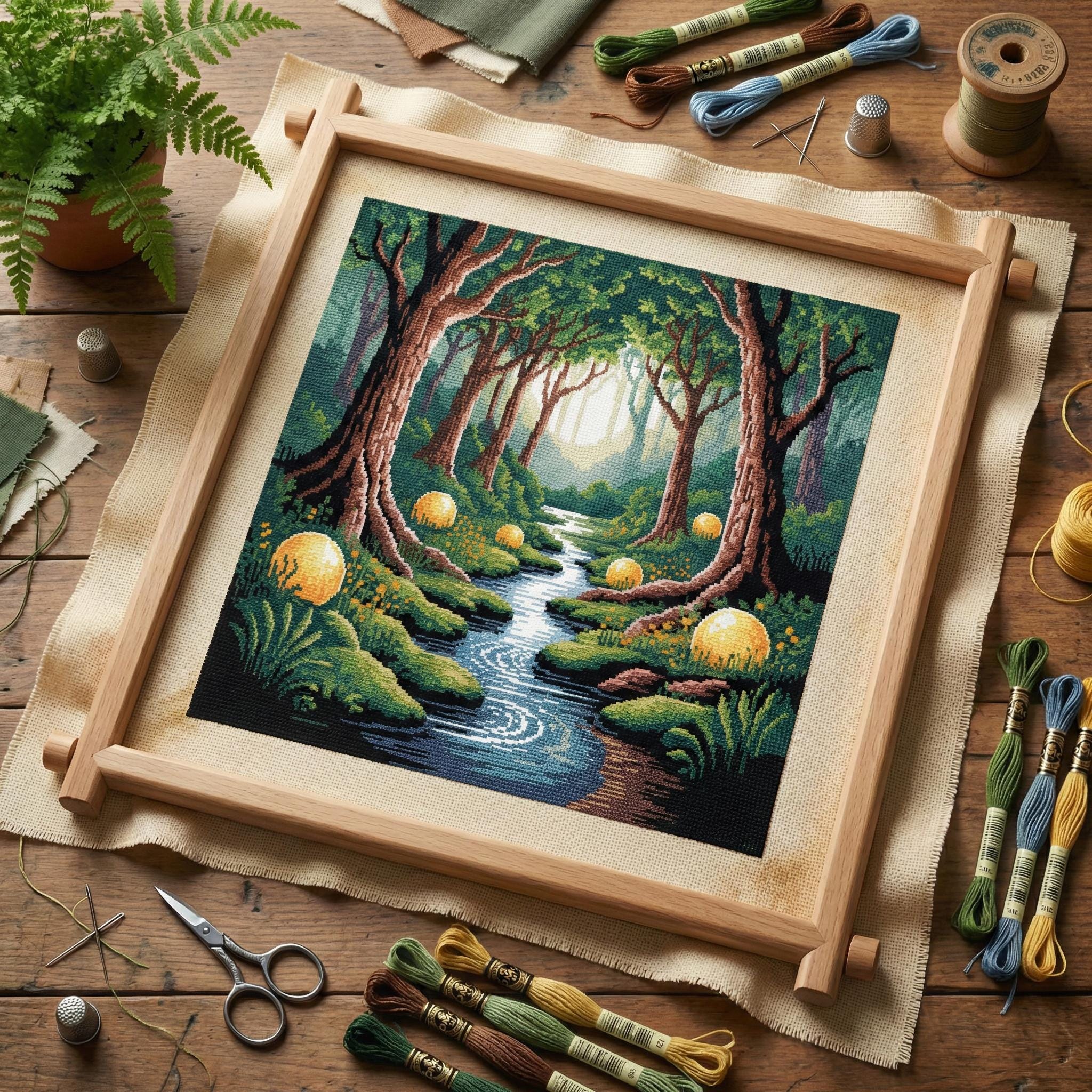 Enchanted Forest Stream Cross Stitch Pattern – Fantasy Embroidery PDF ...