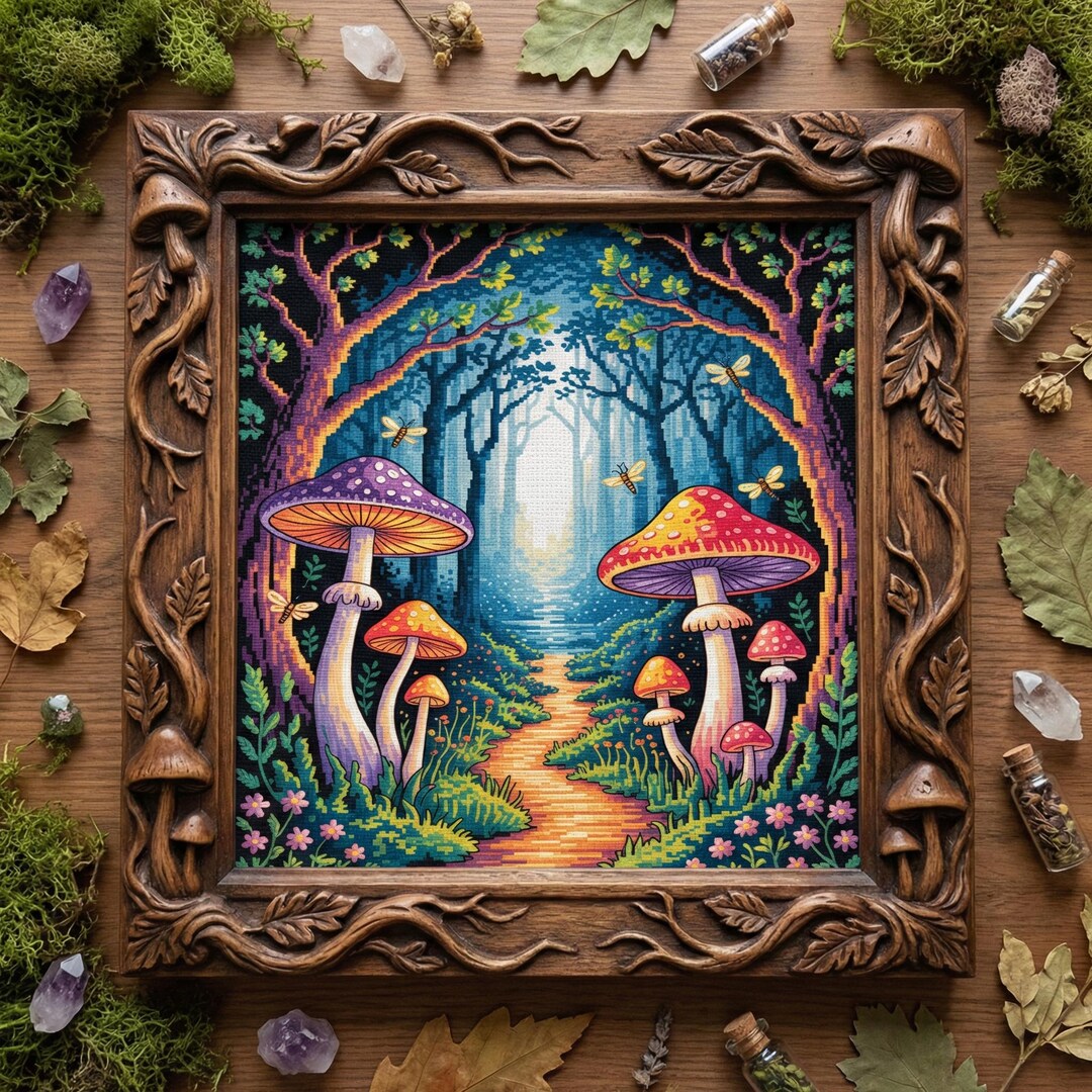 Enchanted Mushroom Forest Cross Stitch Pattern: Whimsical Woodland Path ...