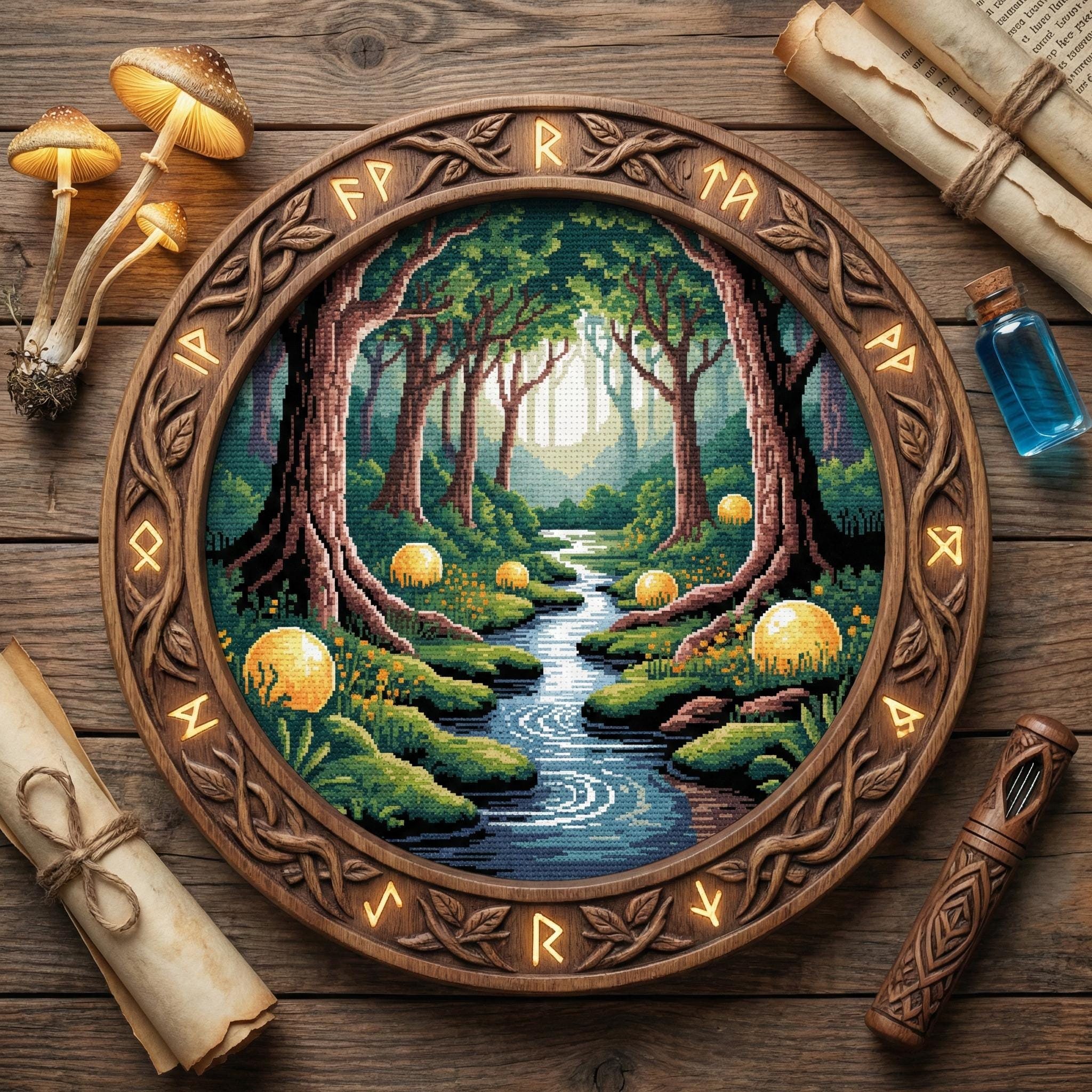 Enchanted Forest Stream Cross Stitch Pattern – Fantasy Embroidery PDF ...