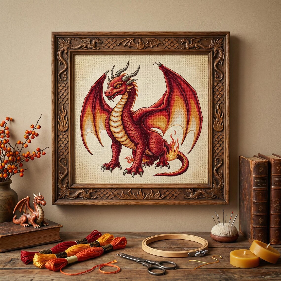 Red Fire Dragon Cross Stitch Pattern: Fantasy Dragon Embroidery PDF - Etsy
