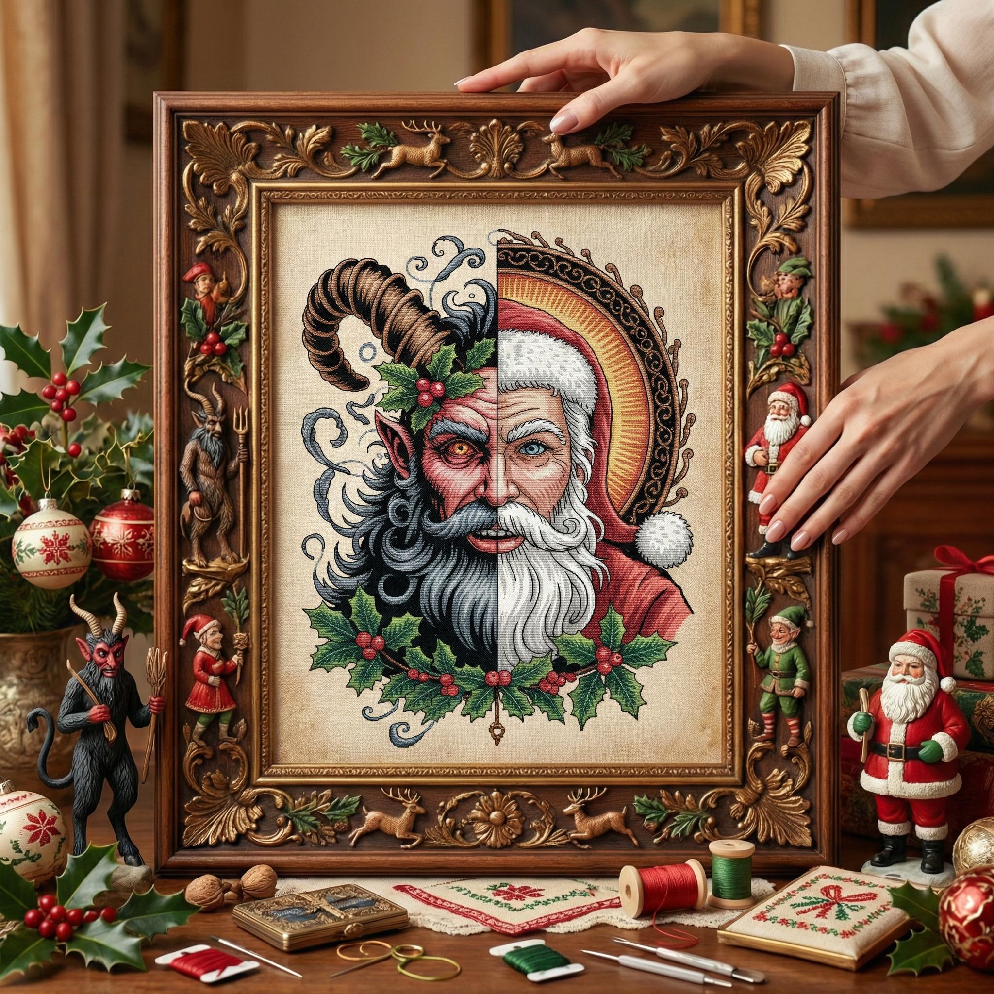 Santa Splits Krampus & Santa Split Face Cross Stitch Pattern: Christmas Gothic ...