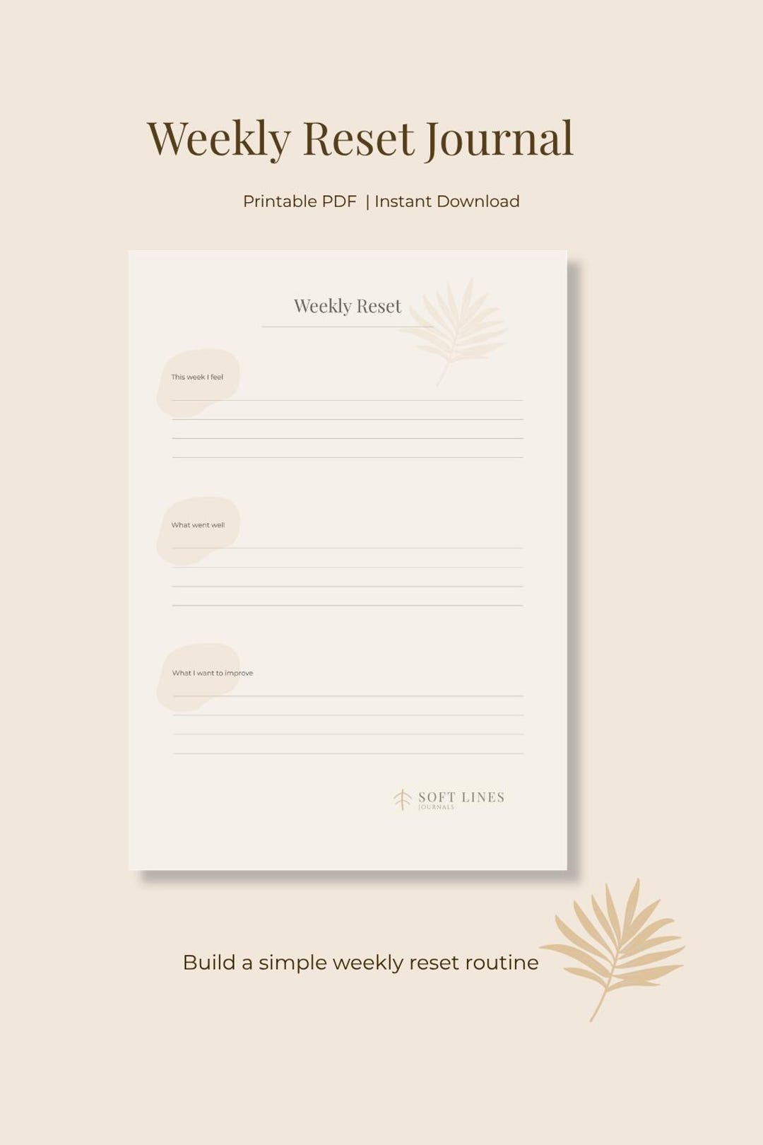 Weekly Reset Journal Printable PDF | Self Care Planner | Minimal Weekly ...