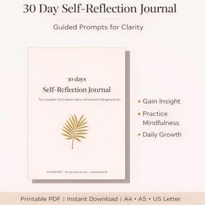 30 Day Self Reflection Journal Printable | Guided Journal Prompts | Self Care Workbook | Mental Health Reflection PDF | Instant Download