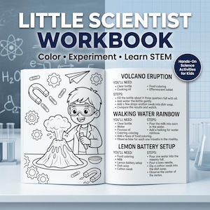 Quaderno di lavoro per piccoli scienziati / Libro da colorare e di esperimenti STEM (PDF stampabile)