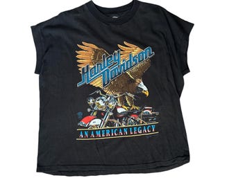 Harley Davidson, vintage T-shirt met enkele steek, Made in USA, T-shirt met adelaar, maat Large