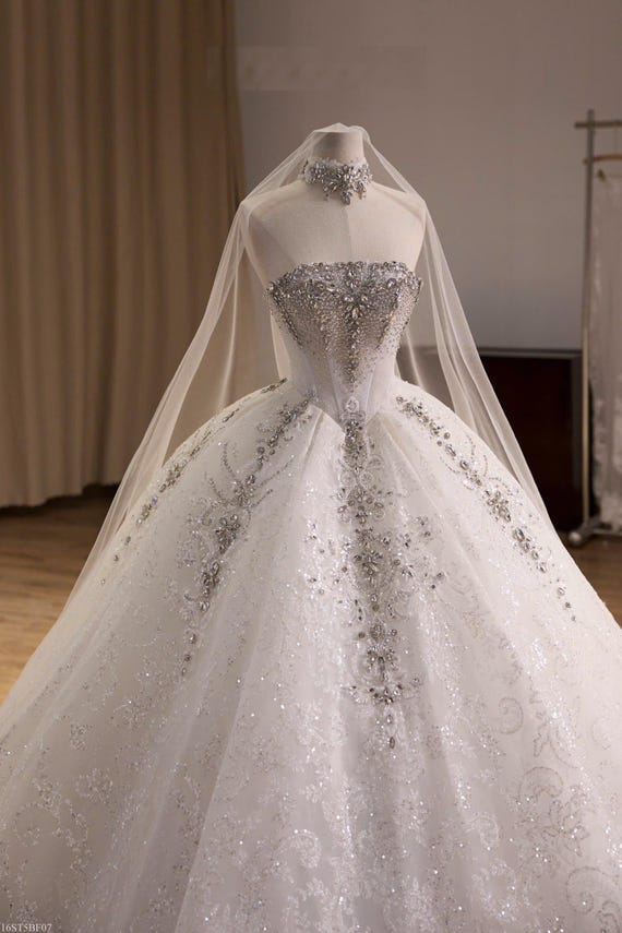 fully beaded bodice wedding dress Rhinestones Spahetti Straps Full Beaded Bodice Wedding Dress with Sequin Net Wedding Dress AWD1661