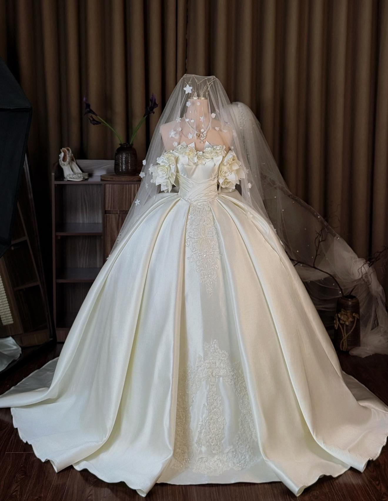 chinese dress ladies Luxury Prom Dresses with Sleeves,Sparkly Prom Dress with Overskirt,PD0 main image 1