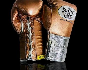NBNL Canelo Alvarez Signature Boxing Gloves | Silver & Red Metallic Leather Lace-Up Pro Fight Gloves | Custom 8oz 10oz 12oz 14oz 16oz 18oz