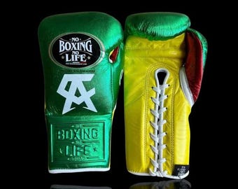 NBNL カネロ・アルバレス シグネチャー ボクシンググローブ | シルバー＆レッド メタリックレザー レースアップ プロファイトグローブ | カスタム 8オンス 10オンス 12オンス 14オンス 16オンス 18オンス