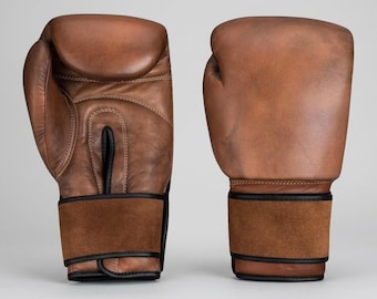 Guantes de boxeo vintage de cuero genuino marrón - Guantes de entrenamiento y sparring hechos a mano