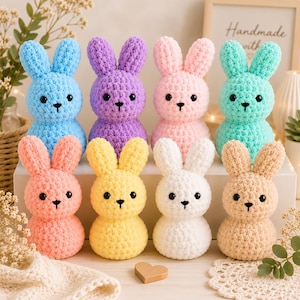 Schema all'uncinetto per realizzare un coniglietto marshmallow all'uncinetto, tutorial amigurumi pasquale per principianti