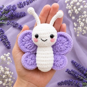 Patrón de amigurumi de mariposa a crochet, tutorial en PDF para juguete con alas en forma de corazón (descarga digital)