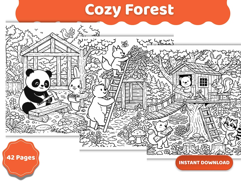 Cozy Forest Coloring Book | Woodland Animals, Bold Easy Outlines (PDF ...