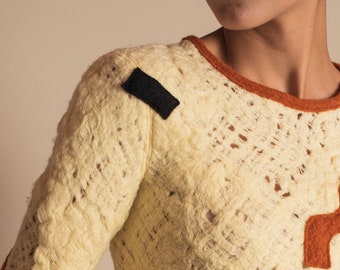 Geometry Patchwork Merino Wool Felted Crop Sweater