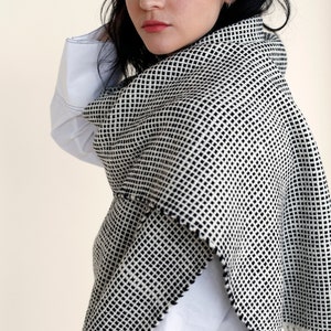 Handwoven wrap merino Wool, Black and White organic shawl image 1