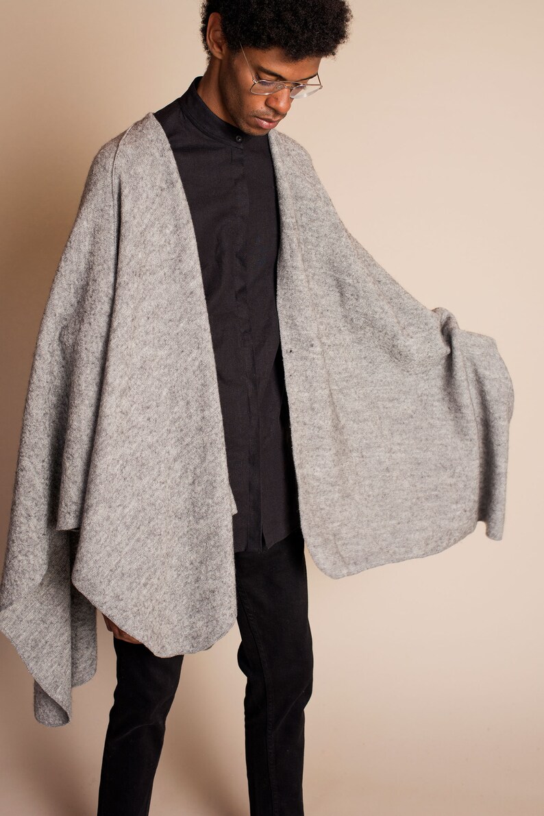 Wrap Merino Wool Ruana in Grey Melange Warm Man Poncho | Etsy