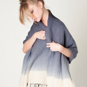 Gray Ombre Pashmina Wrap - Luxury Hand Woven Merino blanket Scarf, Women's ponchos