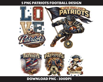 Imágenes PNG de los Patriots de fútbol retro, gráficos para el día del partido (descarga digital a 300 ppp)