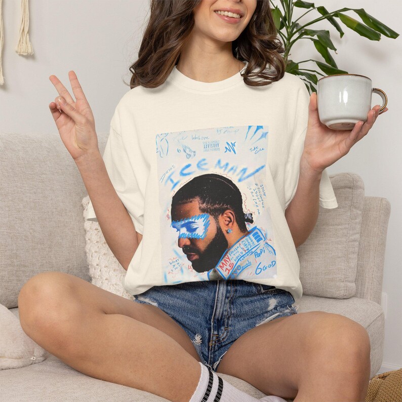 Camiseta gráfica Drake Iceman, camiseta con estilo de aerografía artística, merchandising de música hip hop, ropa para fans de OVO, camiseta de graffiti, regalo para fans de la música imagen 4