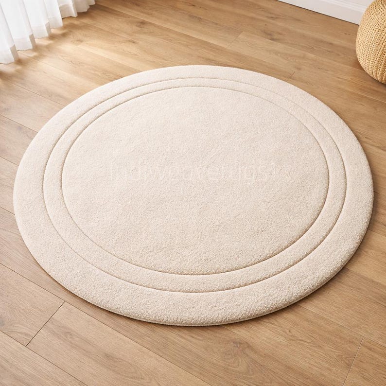 Luxury Round Handmade New Zealand Wool Rug, Soft Tufted Minimal Modern ...