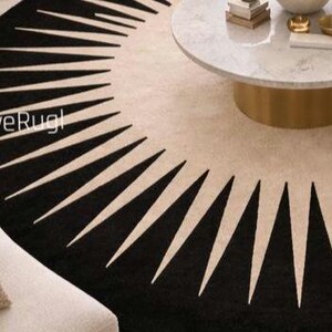 abstract round area rug geometric sunburst pattern