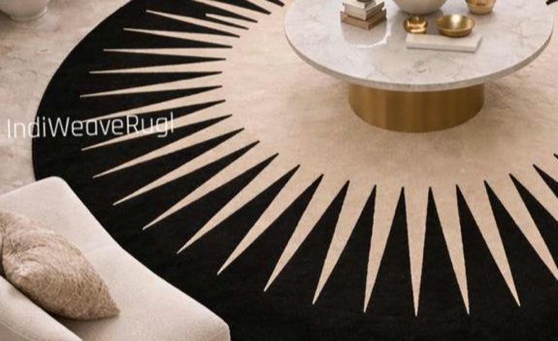 abstract round area rug geometric sunburst pattern