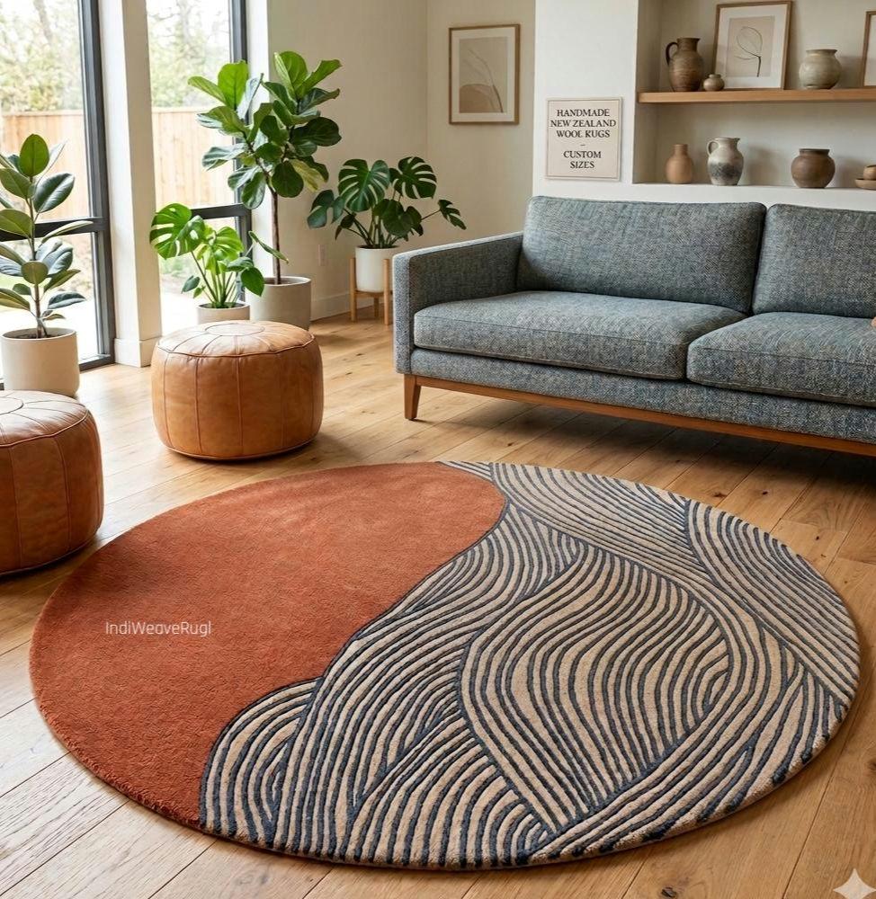 Small Rugs Nz Hand Tufted New Zealand Wool Rug, Round Abstract Terracotta Beige Rug ...