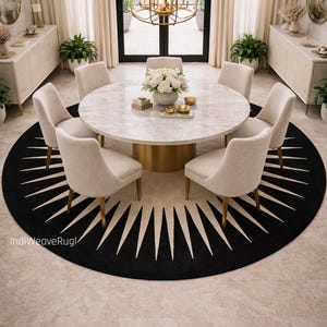 hand tufted wool round rug abstract sunburst design