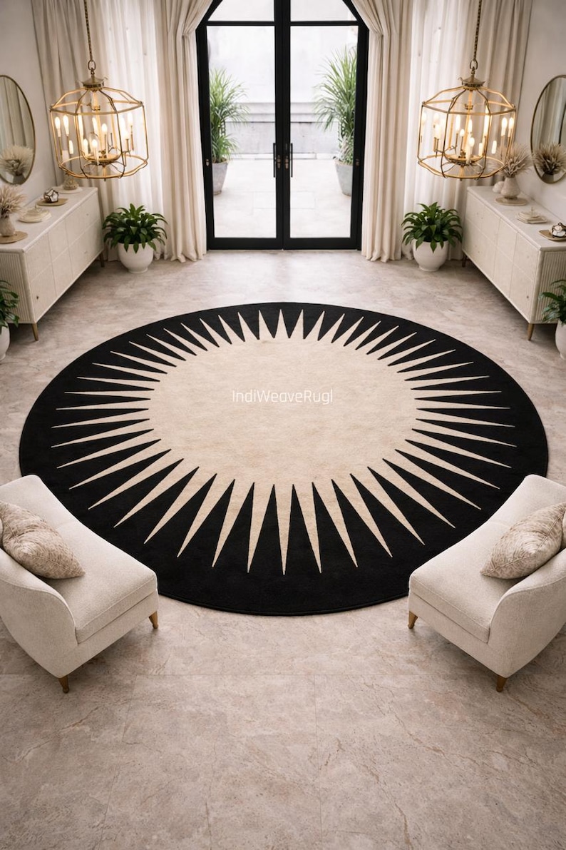 luxury modern circle rug black beige minimalist interior
