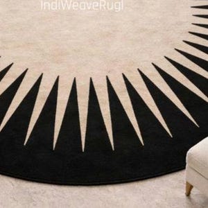 large round sunburst rug minimalist home styling.        living room round rug
