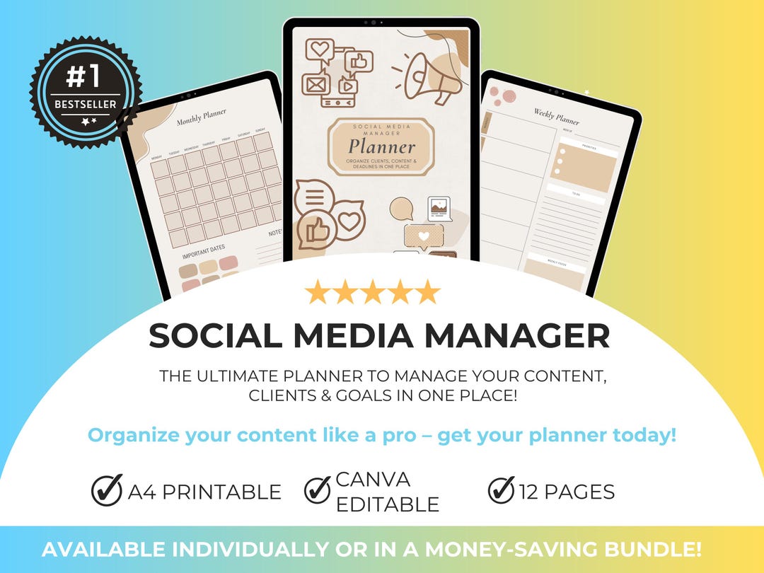 Social Media Manager Planner - Canva Editable - Etsy