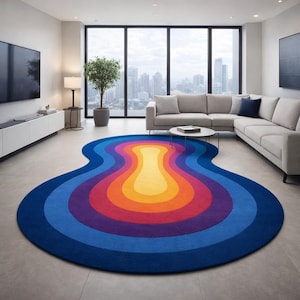 Abstract  Irregular Shaped Area Rug, Hand Tufted Wool Rug, Modern  Floral Colorful Designer Rug, Contemporary Living Room Rug
