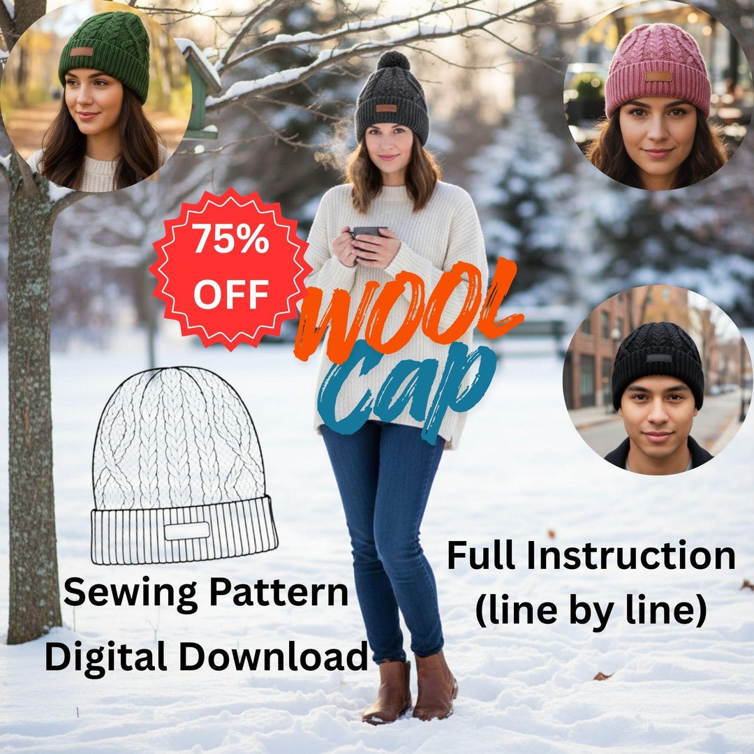 Wheel Cap Pattern Wool Wool Cap | Sewing Pattern PDF | Winter Beanie Hat Pattern | Beginner ...