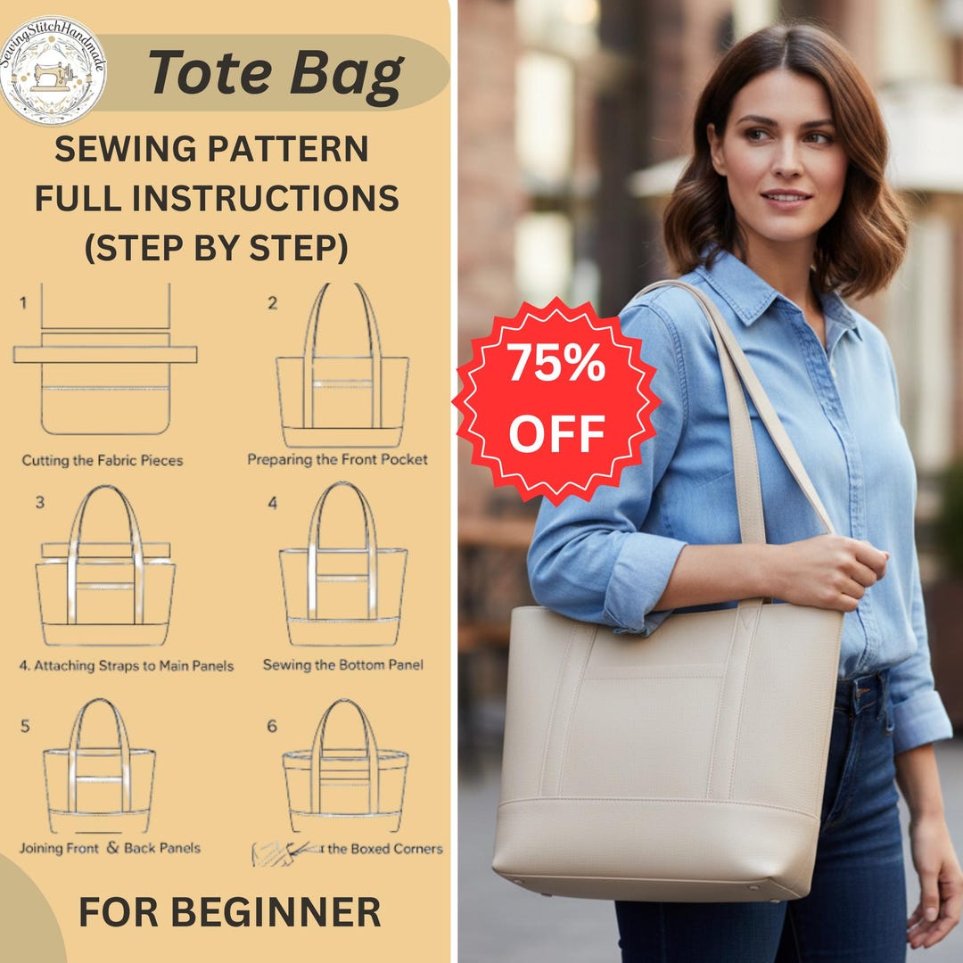 Tote Bag Sewing Pattern PDF | Handmade Fabric Tote | Canvas Shopping ...