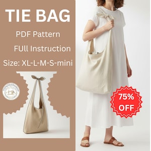 Tie Bag Sewing Pattern PDF | Japanese Knot Style Bag | Reusable Fabric Shoulder | Multi Size