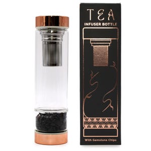 Crystal Glass Tea Infuser Bottle Rose Gold Onyx