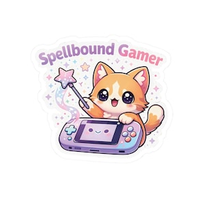 Pegatina de gato gamer hechizado / Corgi gamer mágico, arte de consola en tonos pastel