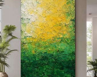 Green and Yellow Textured Abstract Painting, Large Wall Art, Modern Vertical Canvas Painting, Living Room Entryway Decor, Housewarming Gift