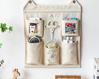 Personalized Cotton Wall Hanging Organizer – Kids Room Storage, Custom Boho Decor, Hanging Pocket Organizer for Toys, Books & Essentials