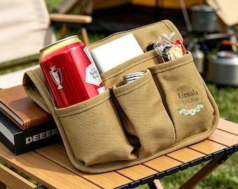 Personalized Beach Chair Caddy – Armrest Organizer with Pockets, Side Storage Bag, Multi Function Camping and Outdoor Accessory