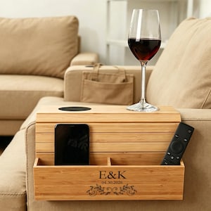Personalized Wooden Sofa Armrest Tray – Space Saving Couch Table for Drinks, Remotes, Snacks, Perfect Mothers Day Gift