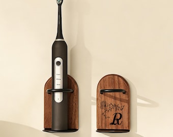 Personalized Walnut Toothbrush Holder Wall Mounted Bathroom Organizer Brass Razor Rack Electric Toothbrush Storage Stand Gift