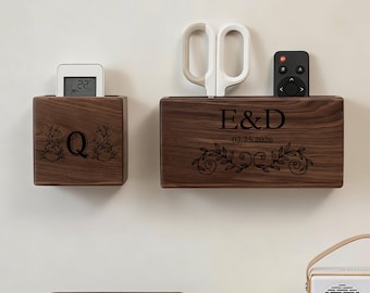 Personalized Wall-Mounted Remote Control Organizer Walnut Wood TV Air Conditioner Charger Storage Box No-Drill Hanging Rack