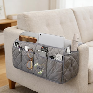 Personalized Sofa Armrest Organizer – Couch Side Remote Control Holder, Bedside Phone Storage Bag, Hanging Multi Pocket Organizer